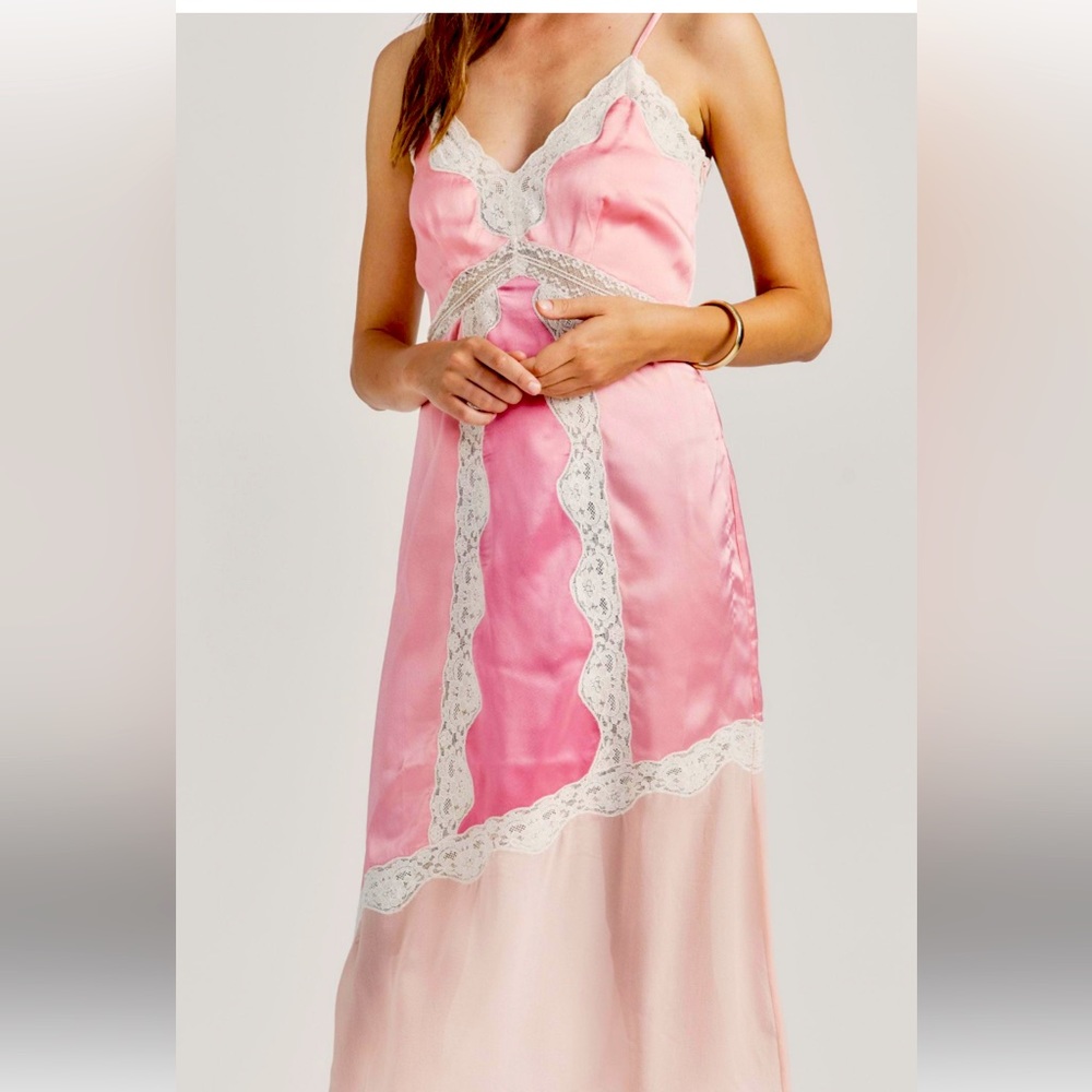 COPY - Josette laced-trim satin and chiffon midi-dress